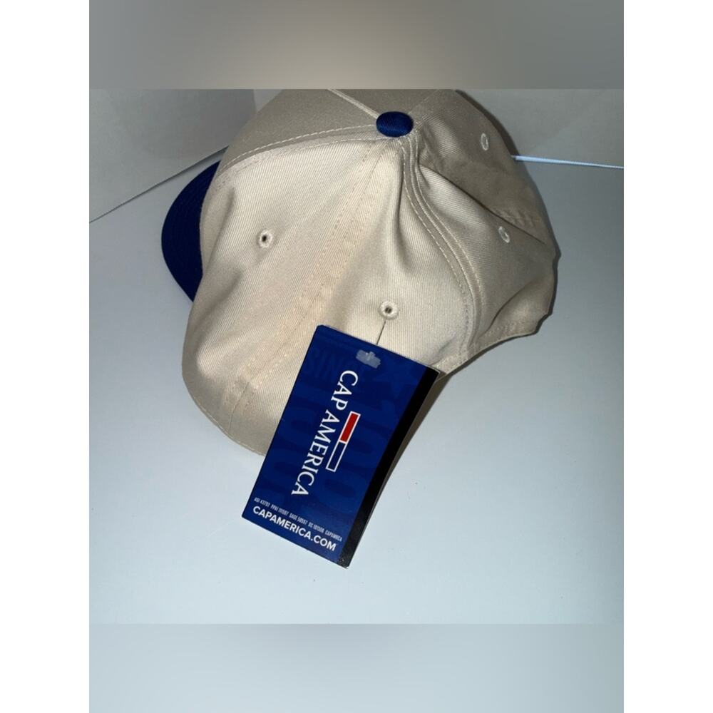 NWT ZORBAZ PIZZA embroidered SnapBack cream and blue hat - Picture 3 of 5